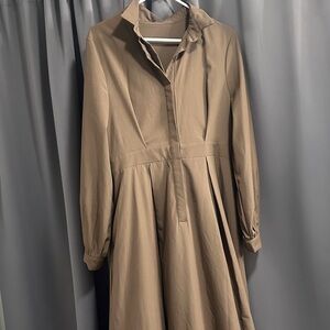 SHEIN Tan Long-Sleeve Shirt Dress